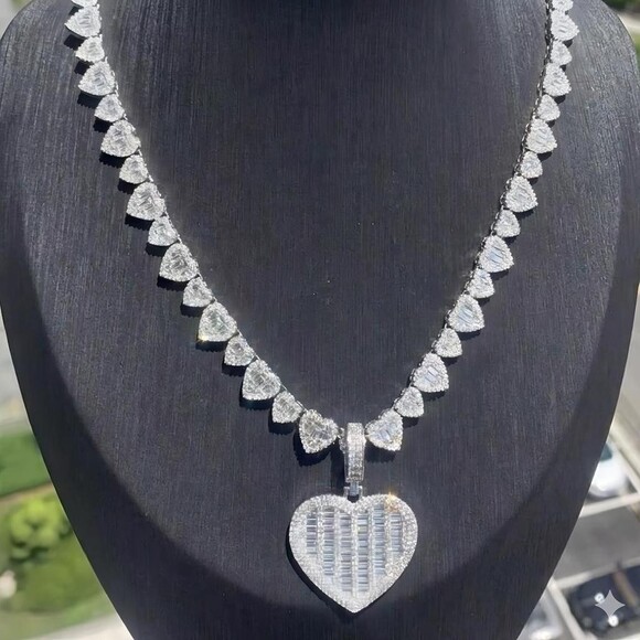 Iced Out Heart Necklace with heart pendant 16inch